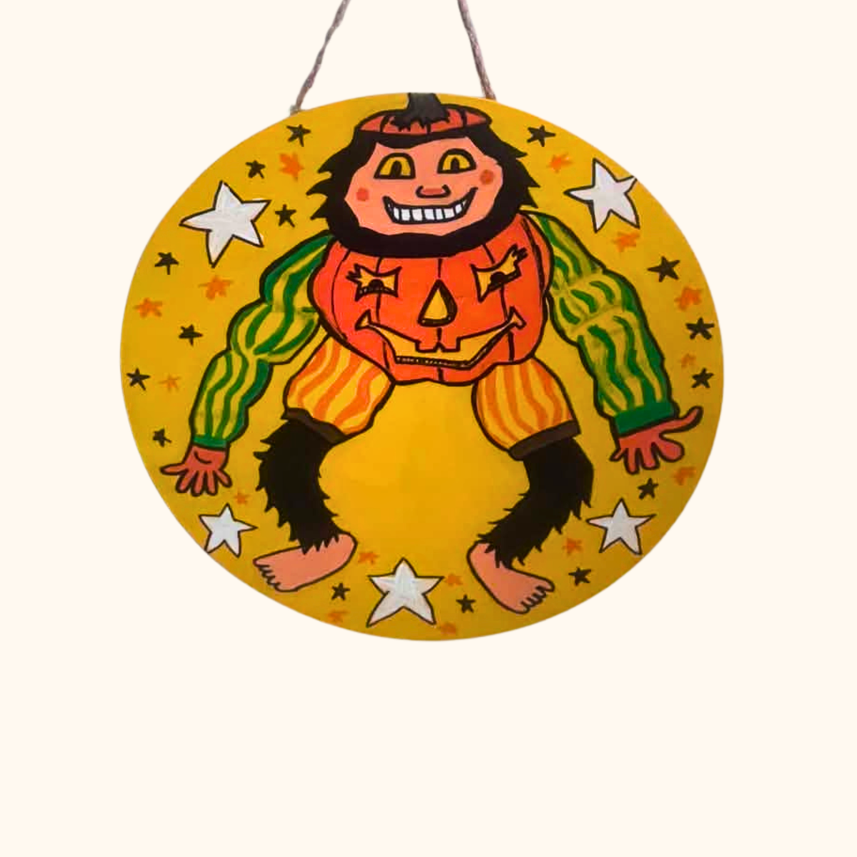 Hand Painted Retro Bigfoot Halloween Door Hanger