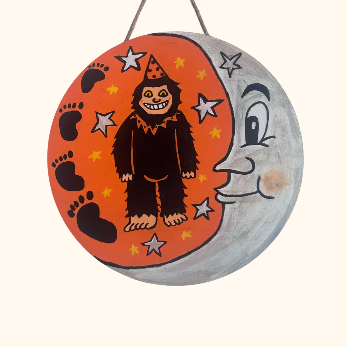 Hand Painted Retro Bigfoot Halloween Door Hanger