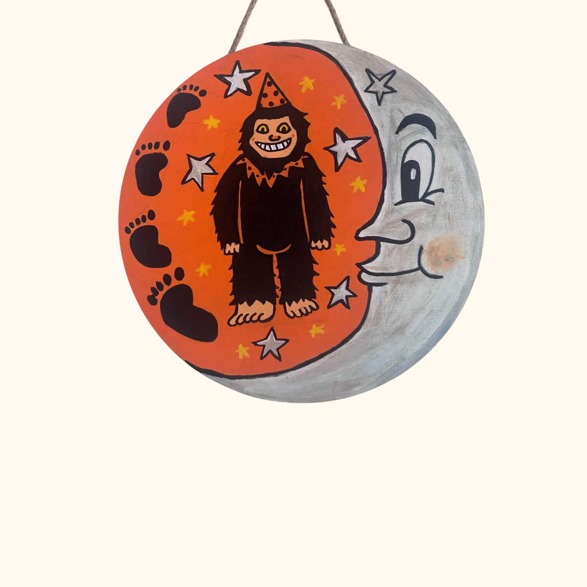 Hand Painted Retro Bigfoot Halloween Door Hanger
