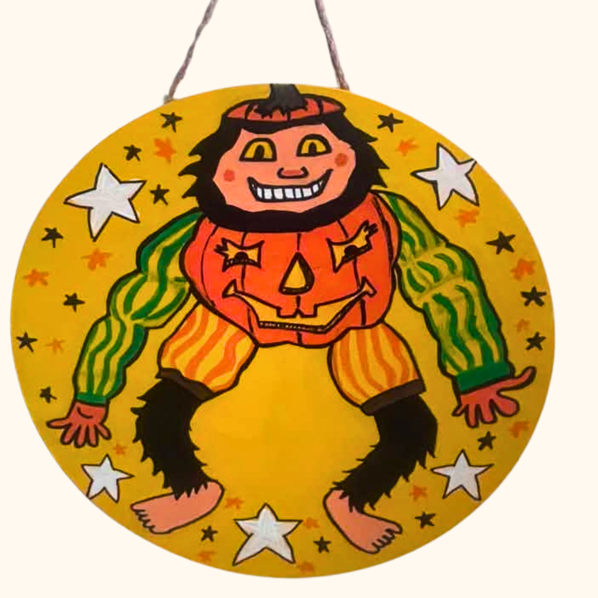 Hand Painted Retro Bigfoot Halloween Door Hanger